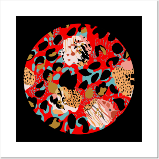 Modern abstract rose and leopard texture red Posters and Art